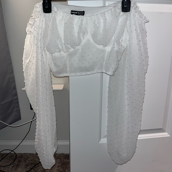 !! White Dotted Crop Long Sleeve Top - Picture 2 of 6